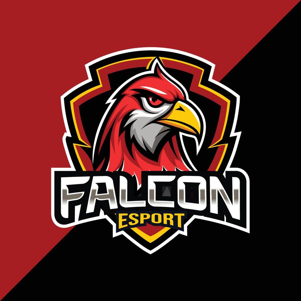 Falcon mascot esport logo design with shieldFalcon mascot esport logo design with shield vector