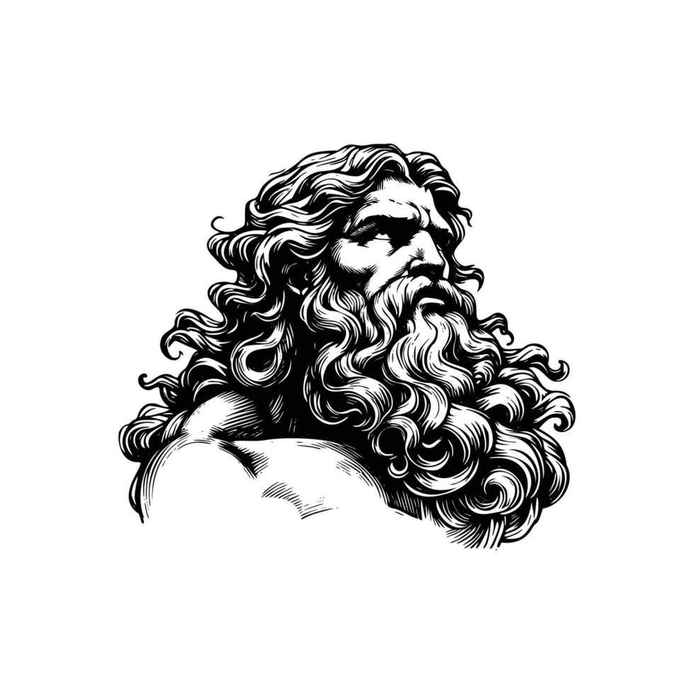 hand drawn Illustration of Zeus. engraving black and white Zeus the God of Greek illustration isolated on white background vector