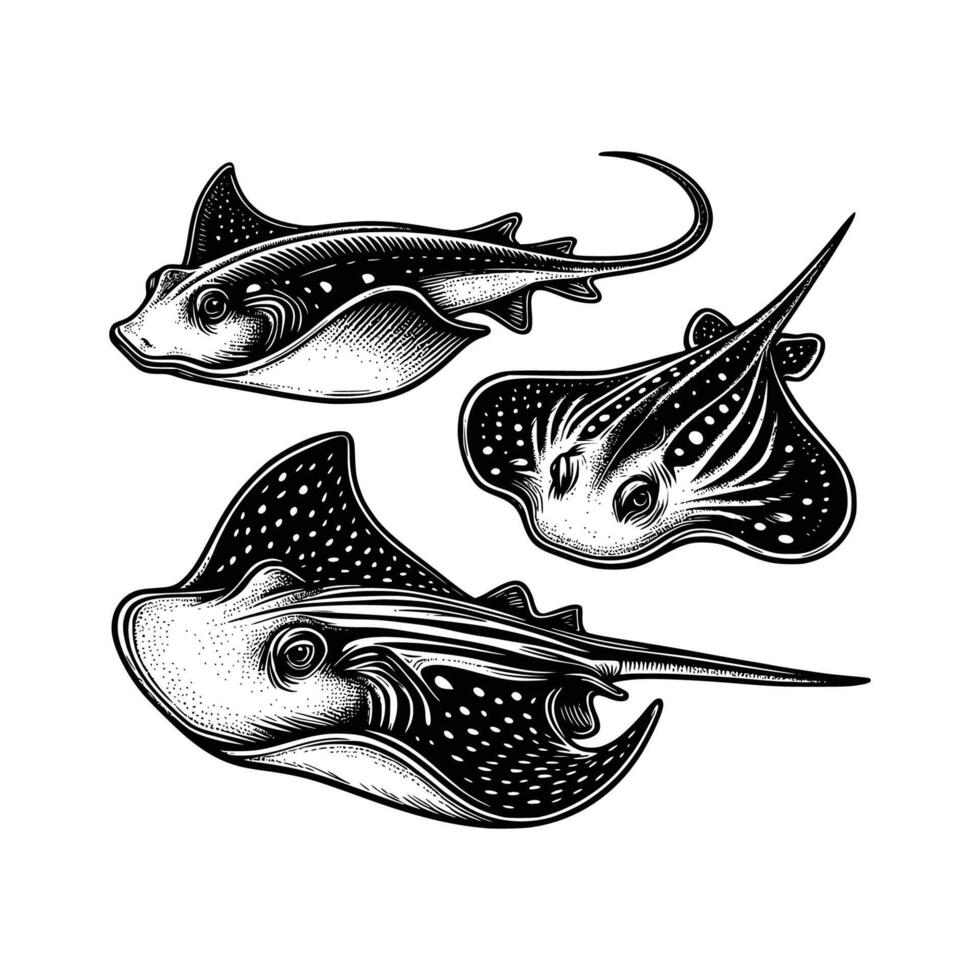 hand drawn set Illustration of Stingray fish. Vintage engraving Stingray fish illustration isolated on white background vector