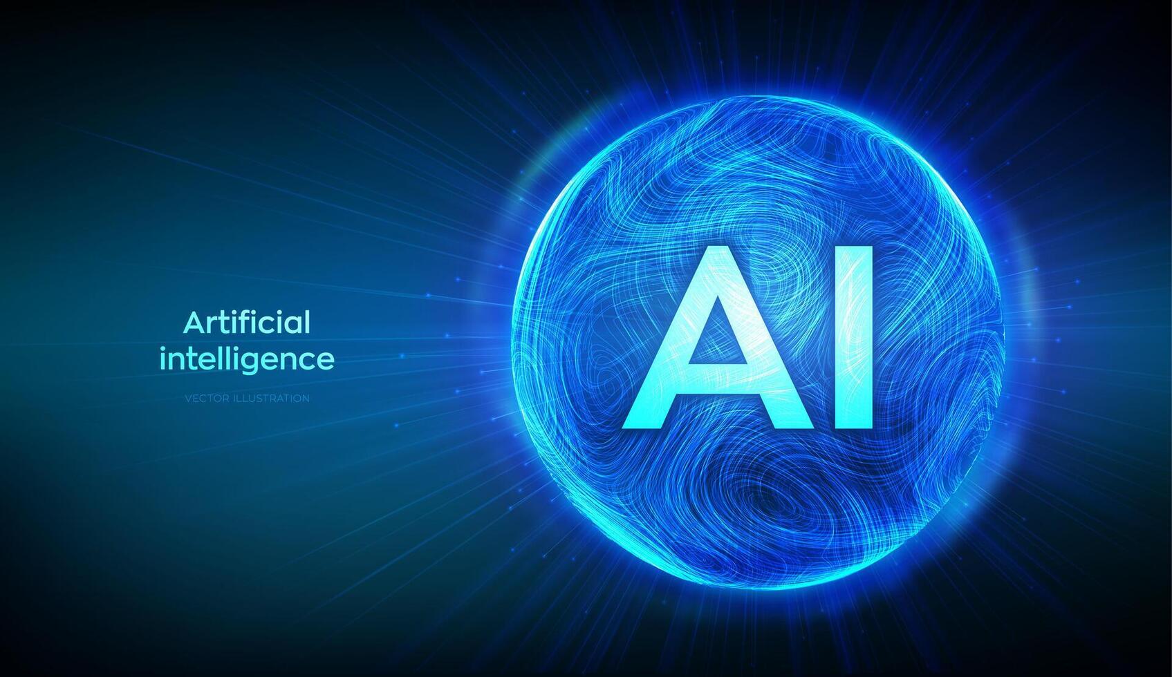 AI. Artificial Intelligence in the shape of abstract sphere. Neural networks. Machine Learning. Big data. Dynamic distorted sphere. Data waveform. AI and virtual technology. illustration. vector