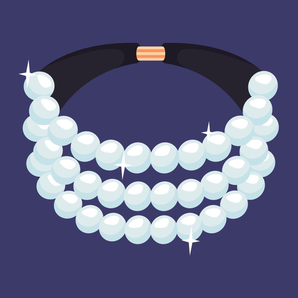 Pearl bracelet with black strap on golden clasp. Jewellery icon isolated. Pearly choker, necklace, sparkling accessories from gemstones. Luxury Pendant close up. Vintage precious ornament. vector