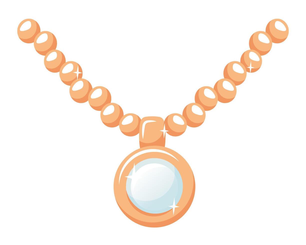 Precious pendant with pearl. Golden chain and sparkling accessories from pearly gemstone. Jewellery icon. Vintage Luxury ornament. illustration vector