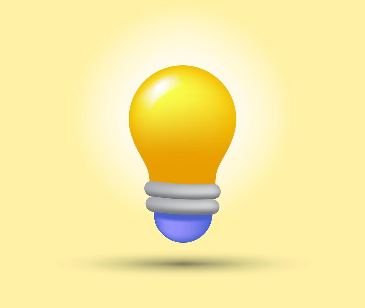 Cute lightbulb icon realistic 3D style vector