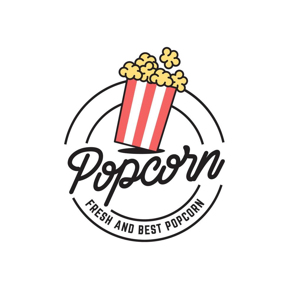 Popcorn logo, label, symbol or sign isolated on white background. illustration of snack for your design. vector