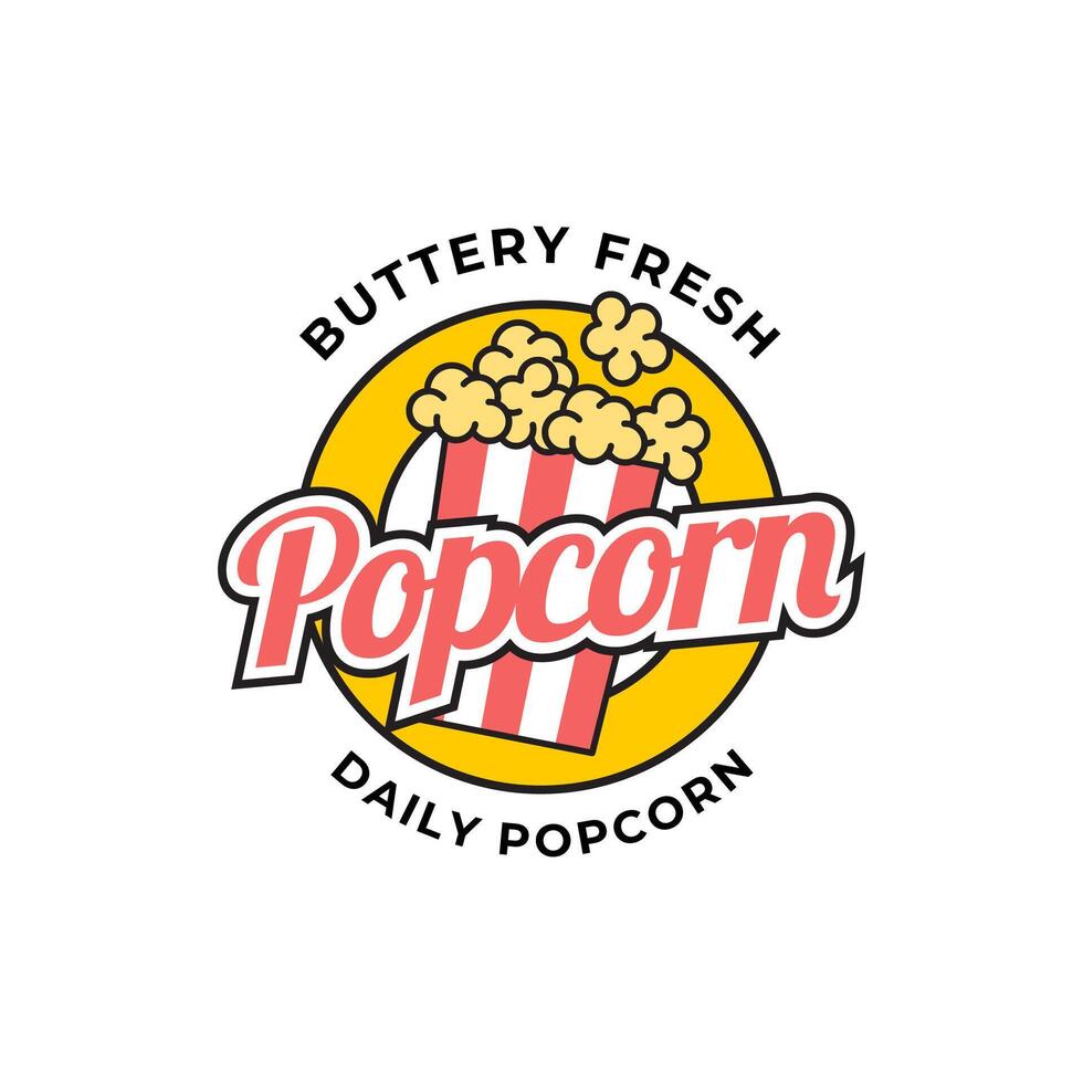 Popcorn logo, label, symbol or sign isolated on white background. illustration of snack for your design. vector