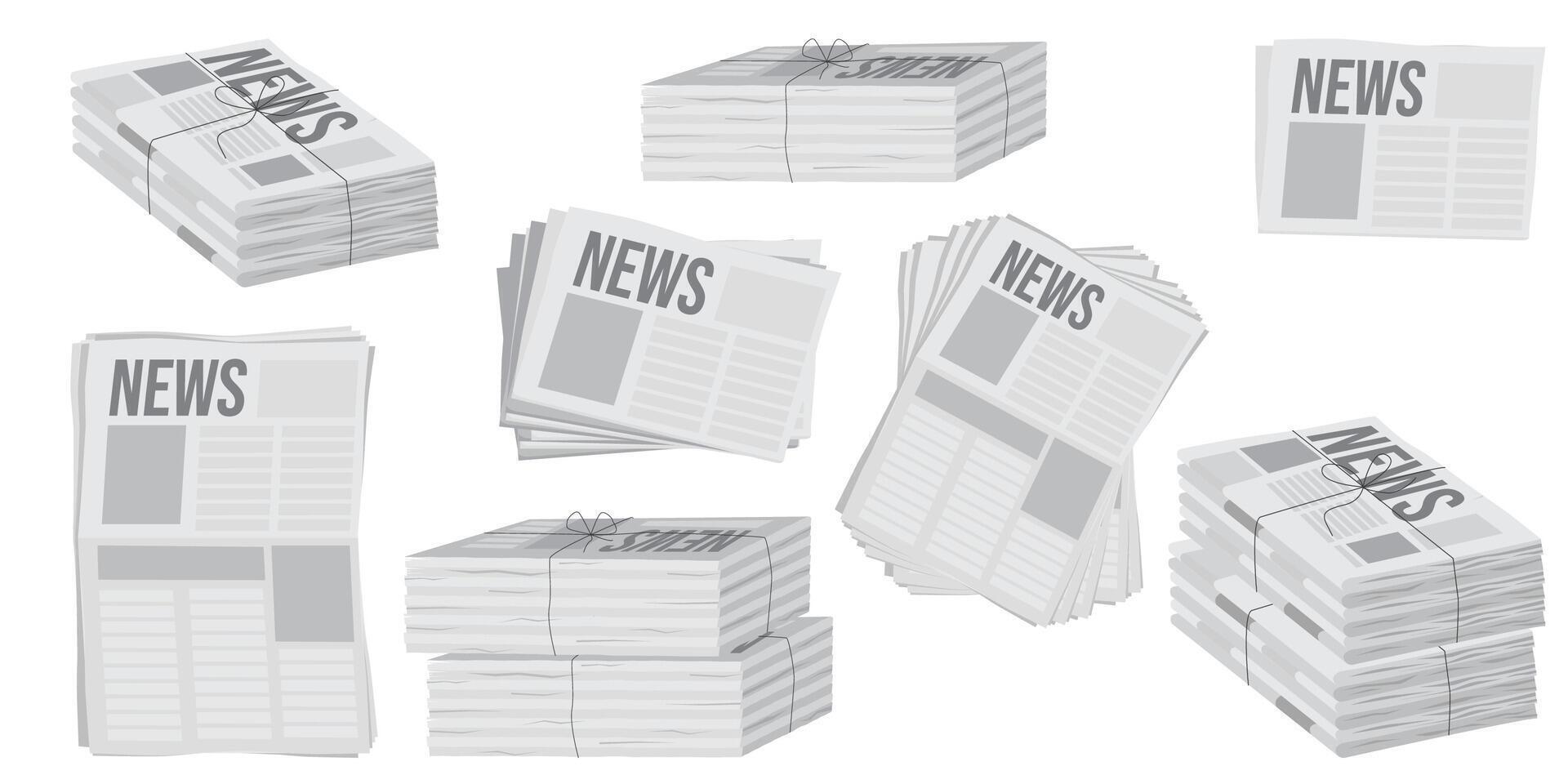 Pile of newspapers on white background. Stack of newspapers. Paper waste vector