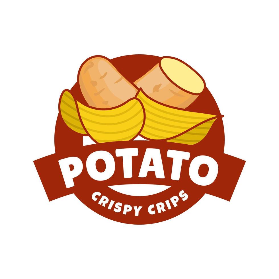 Logo Potato chips, Food and Snack logo with Simple Potato Cartoon, Unique Food, Snack, Chips Business identity Icon isolated on white background vector