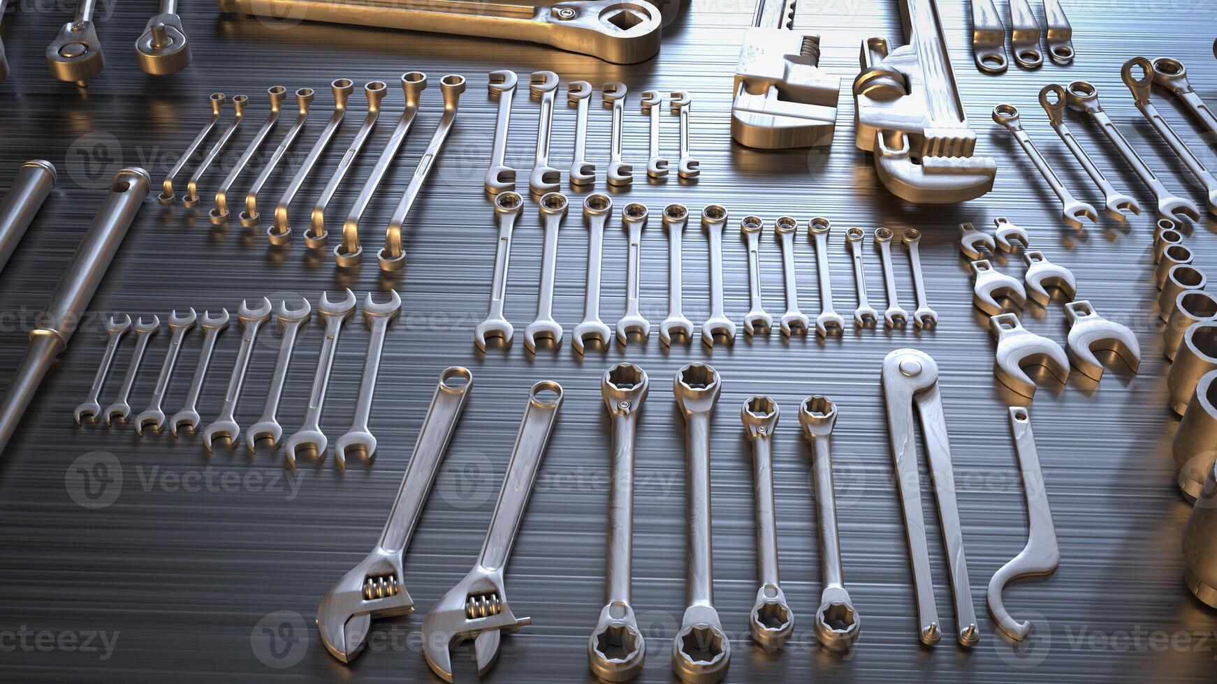 The garage tool on steel table for workshop or fix content 3d rendering. photo
