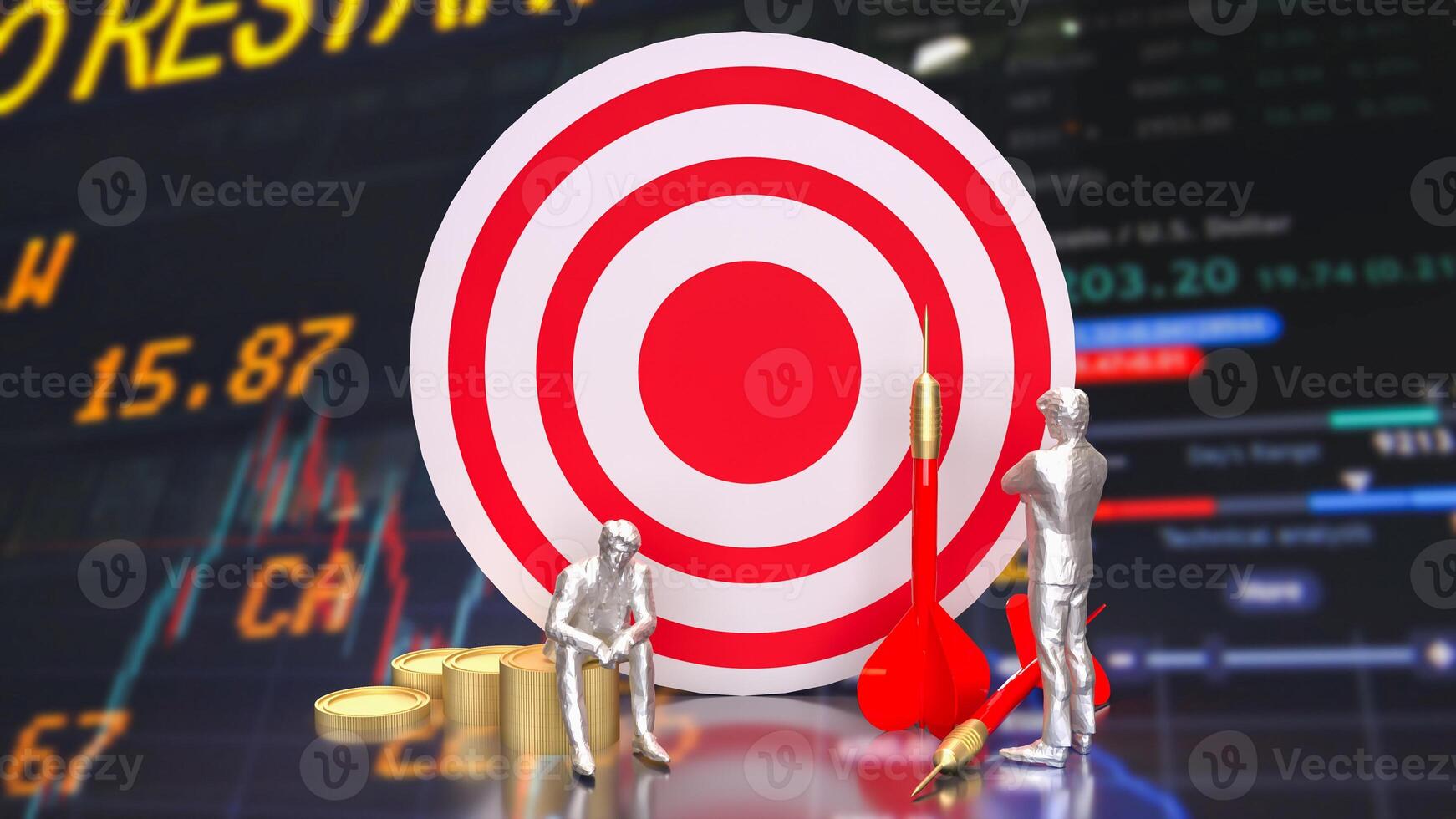 The Dartboard and coins for Business concept 3d rendering. photo