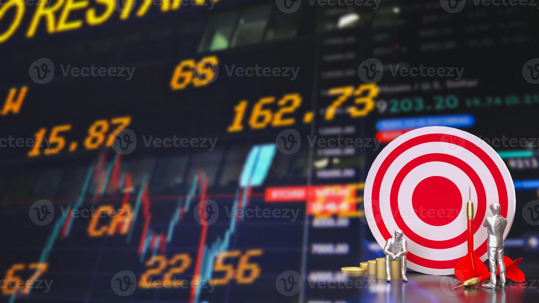 The Dartboard and coins for Business concept 3d rendering. photo