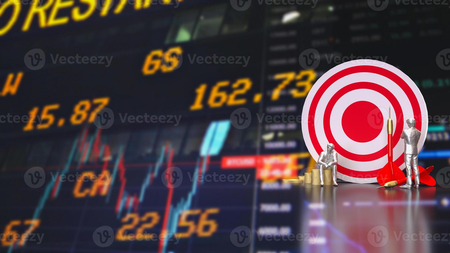 The Dartboard and coins for Business concept 3d rendering. photo