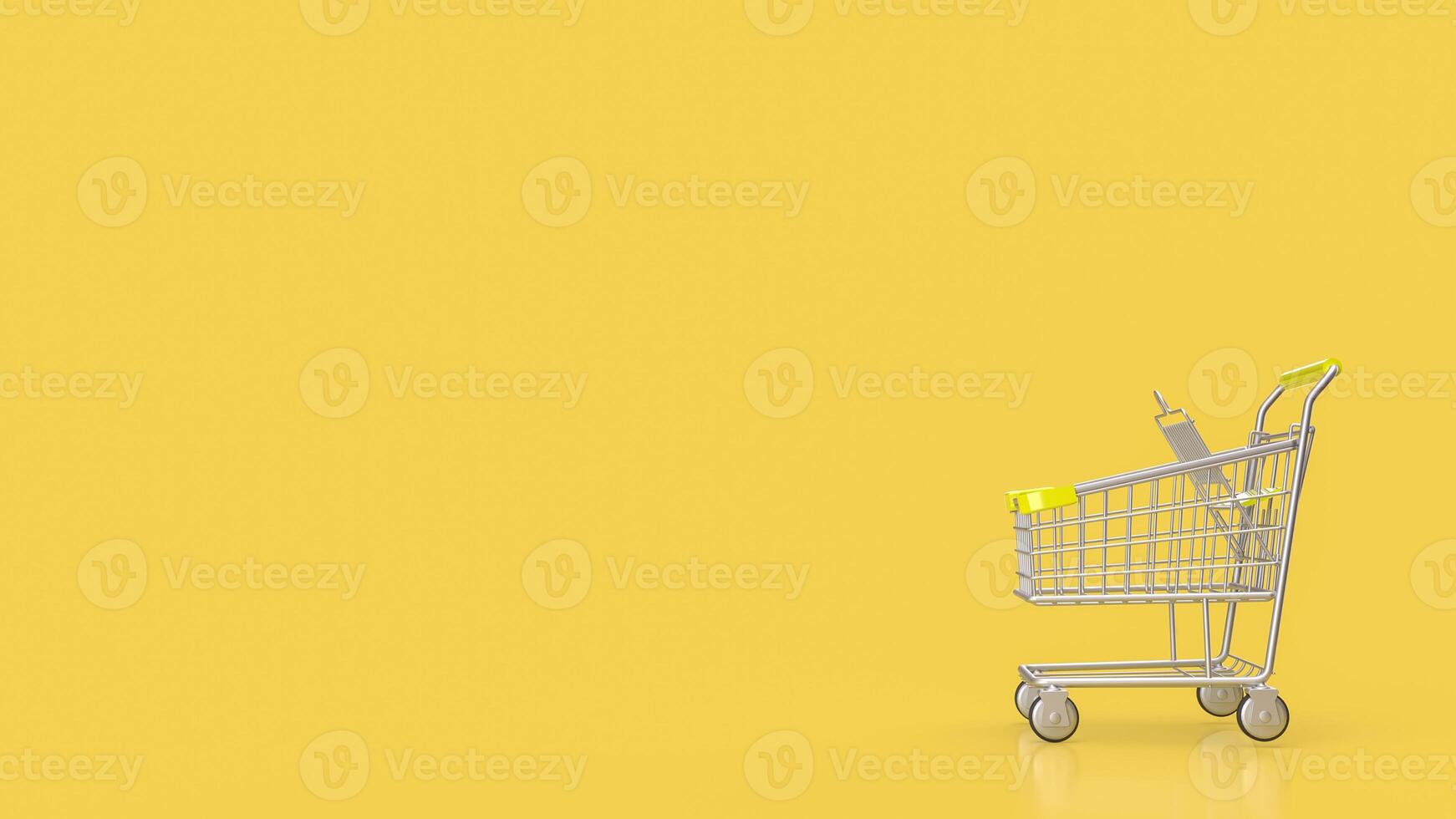 The shopping cart on yellow Background 3d rendering. photo