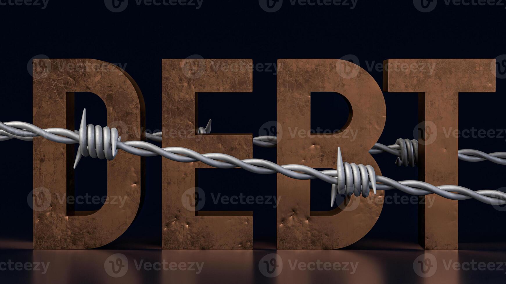 The rusty text Debt and barbed wire for Business concept 3d rendering. photo