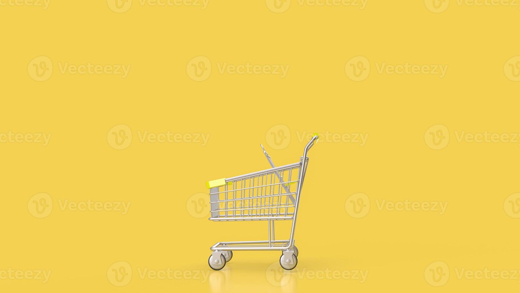 The shopping cart on yellow Background 3d rendering. photo