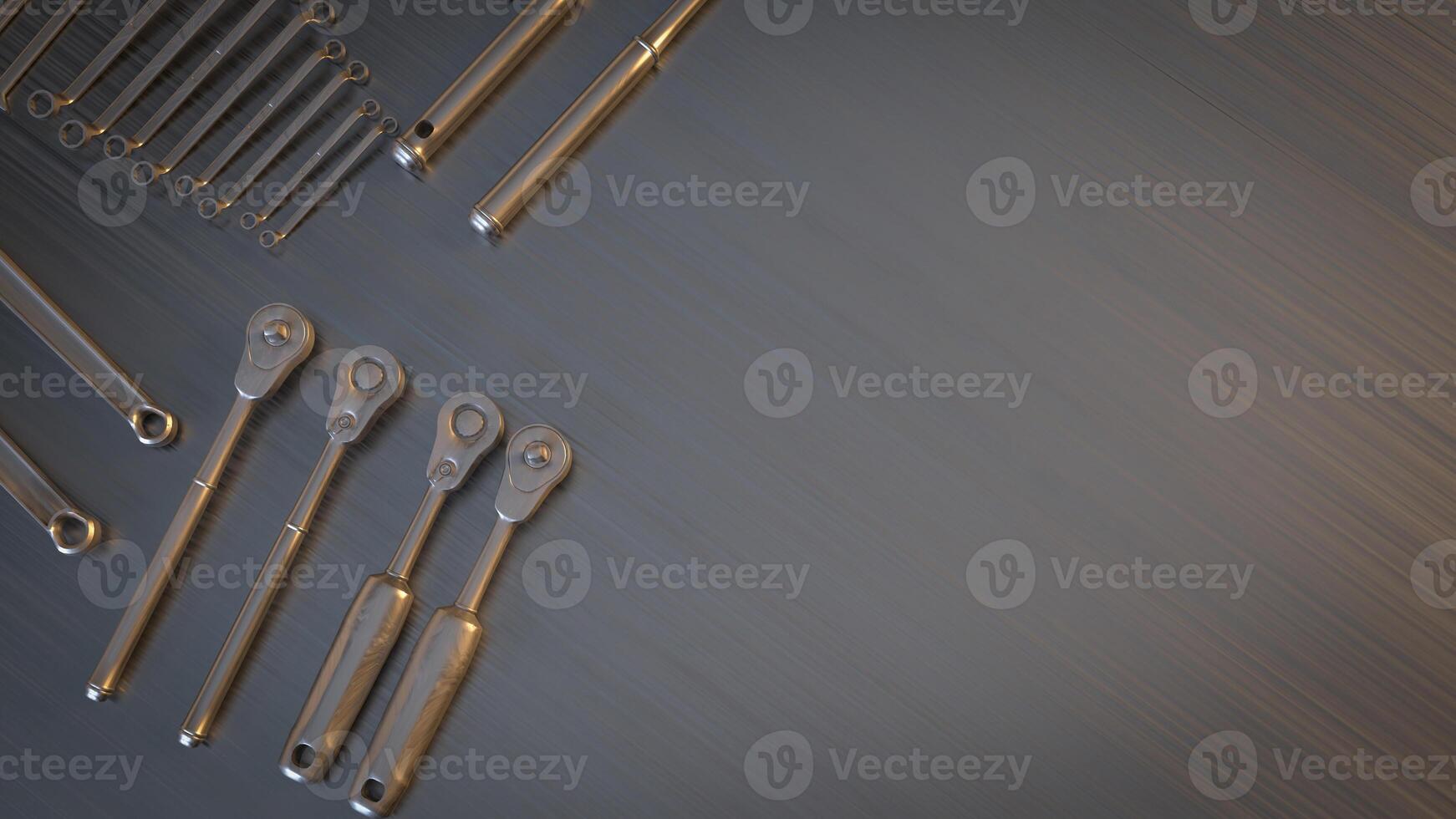 The garage tool on steel table for workshop or fix content 3d rendering. photo