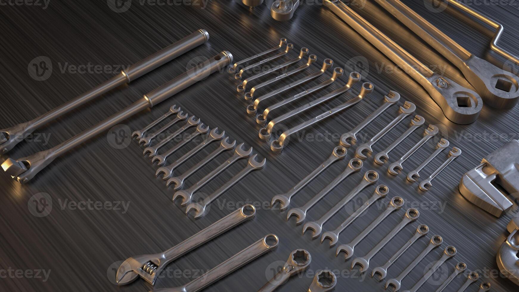 The garage tool on steel table for workshop or fix content 3d rendering. photo