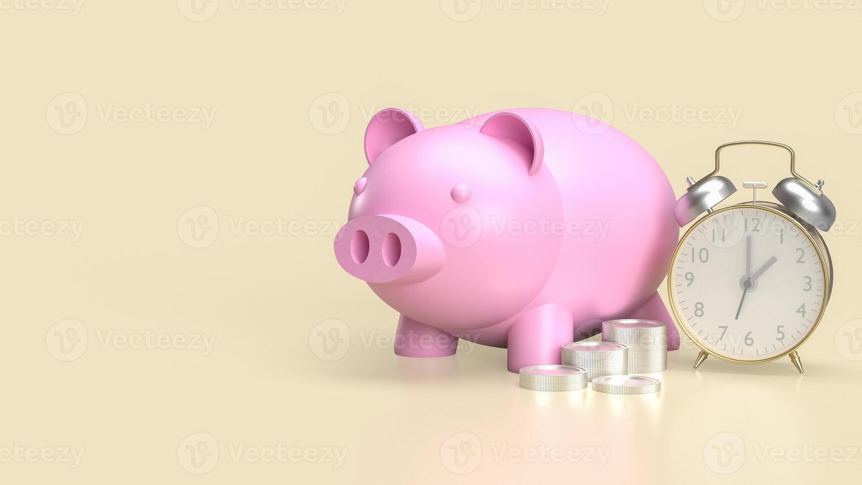 The piggy bank and clock for earn and saving concept 3d rendering. photo