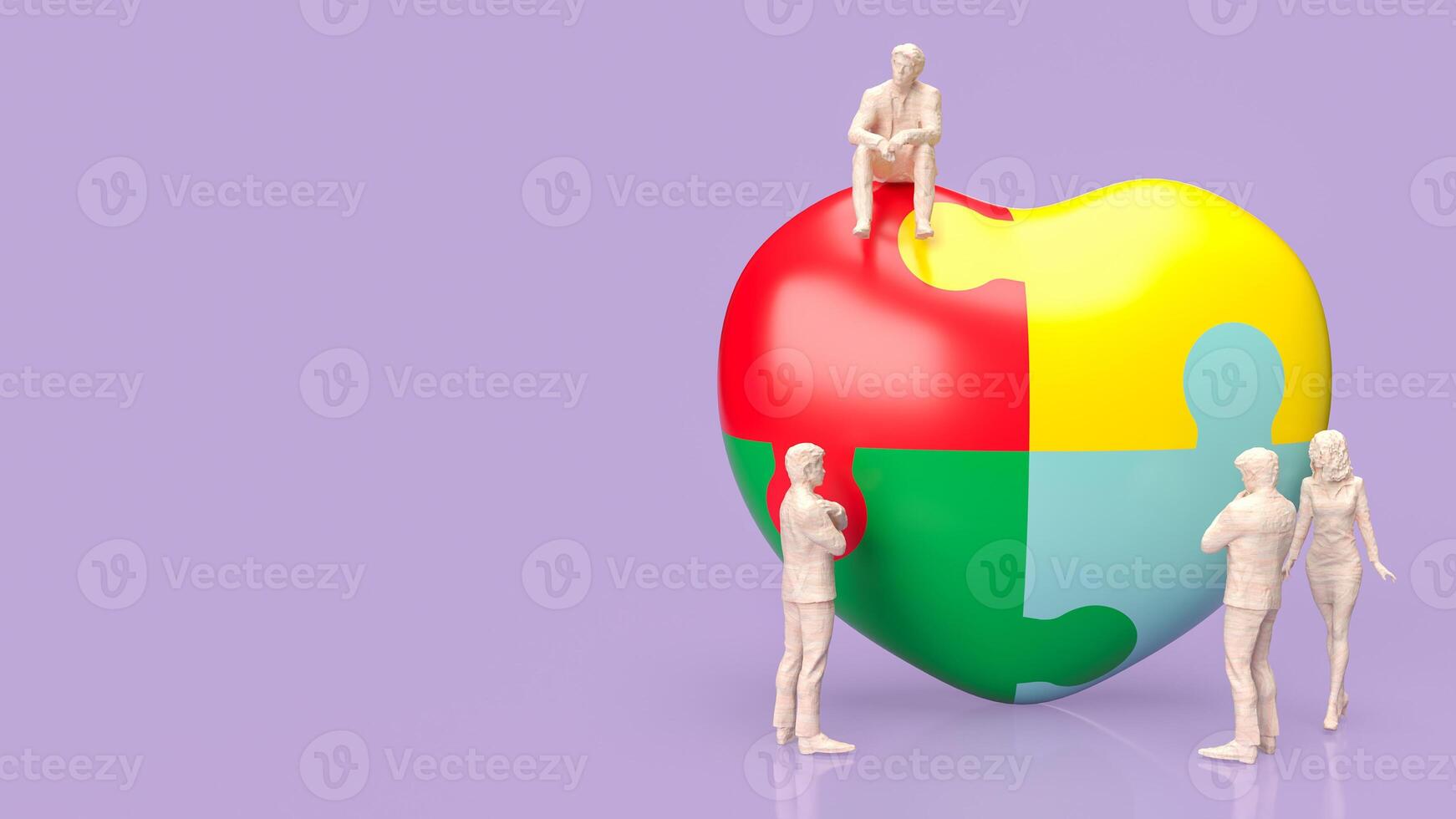 The puzzle heart multicolour for empathy and teamwork 3d rendering. photo