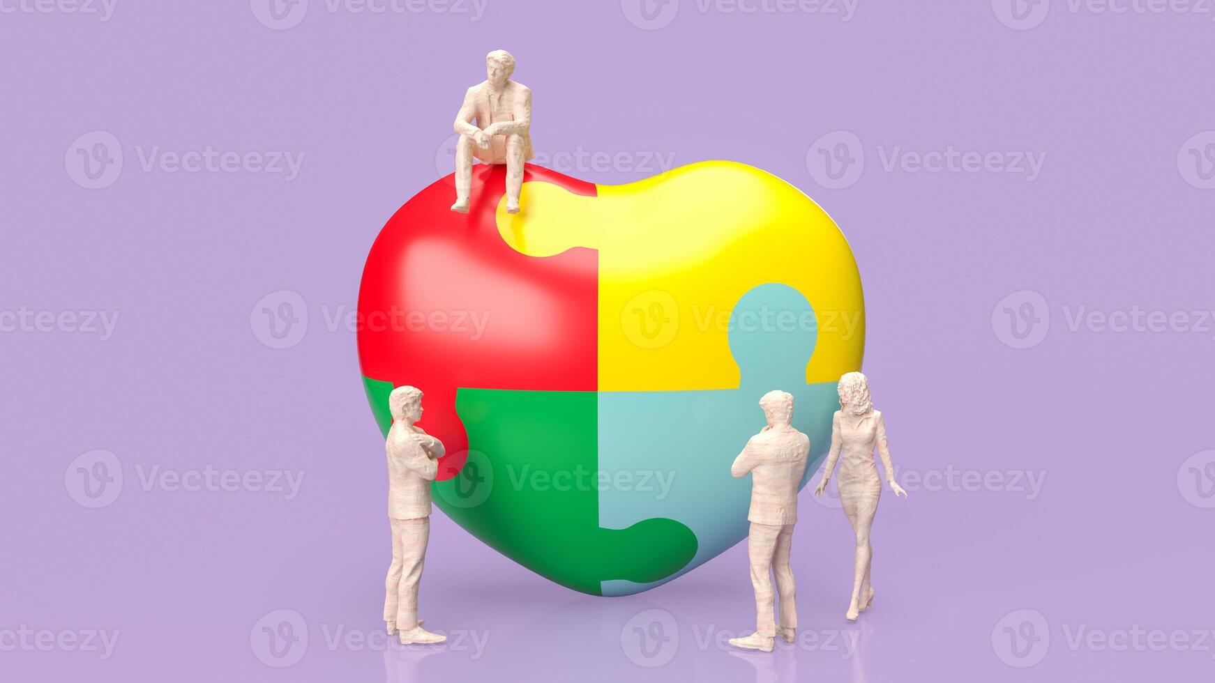 The puzzle heart multicolour for empathy and teamwork 3d rendering. photo