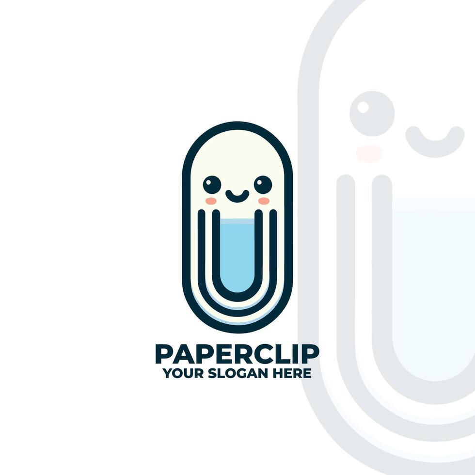Simple flat design paperclip with a tiny smiling face vector