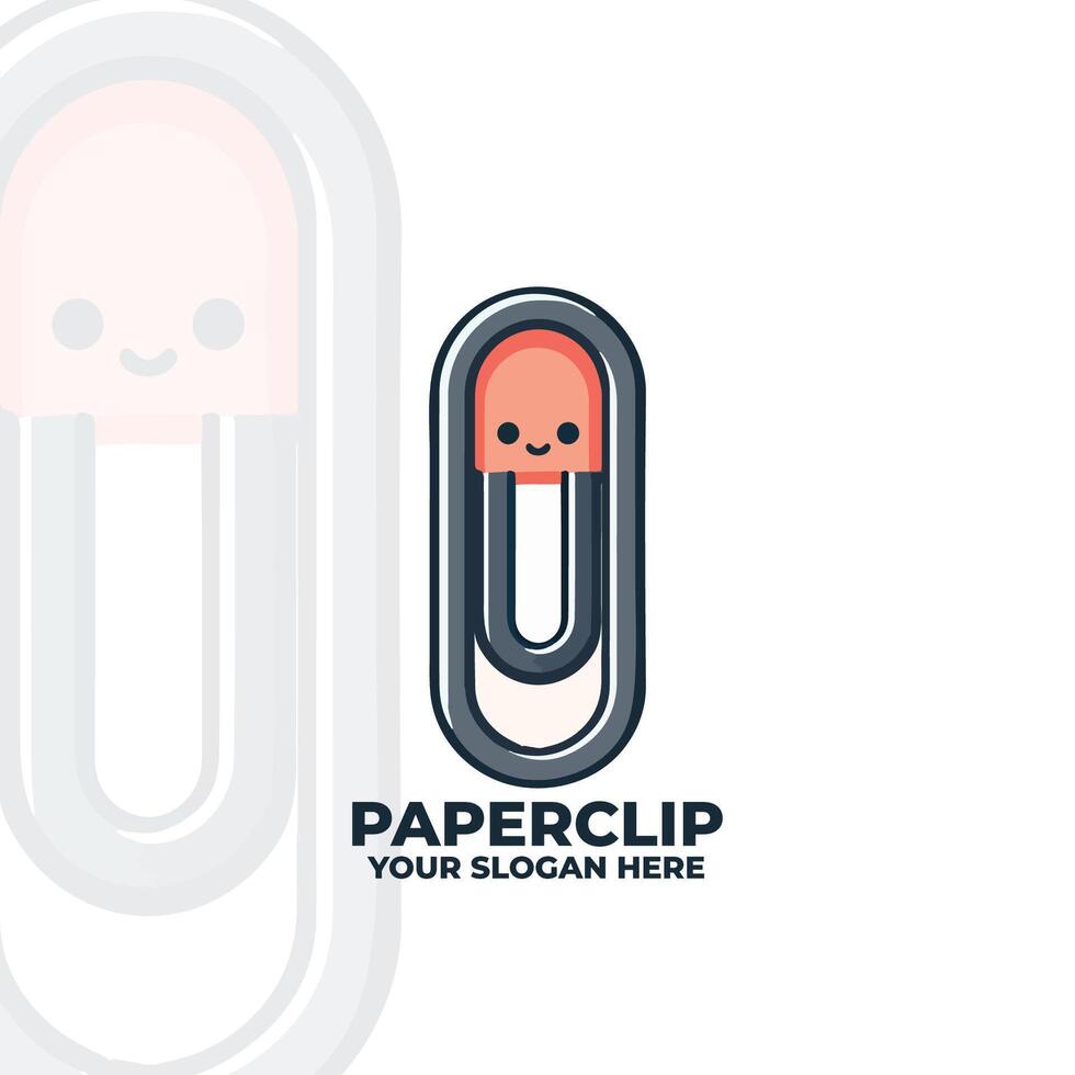 Simple flat design paperclip with a tiny smiling face vector