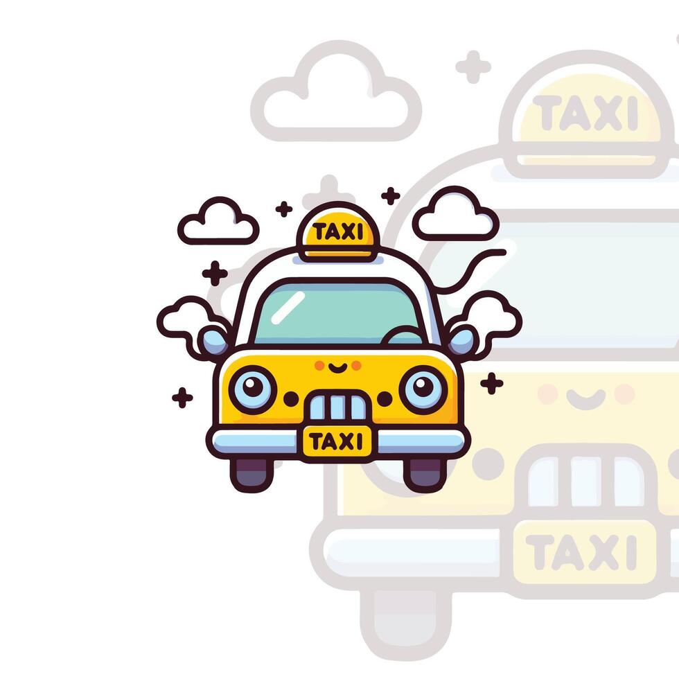 Cute Minimalist Taxi Character Logo Design vector