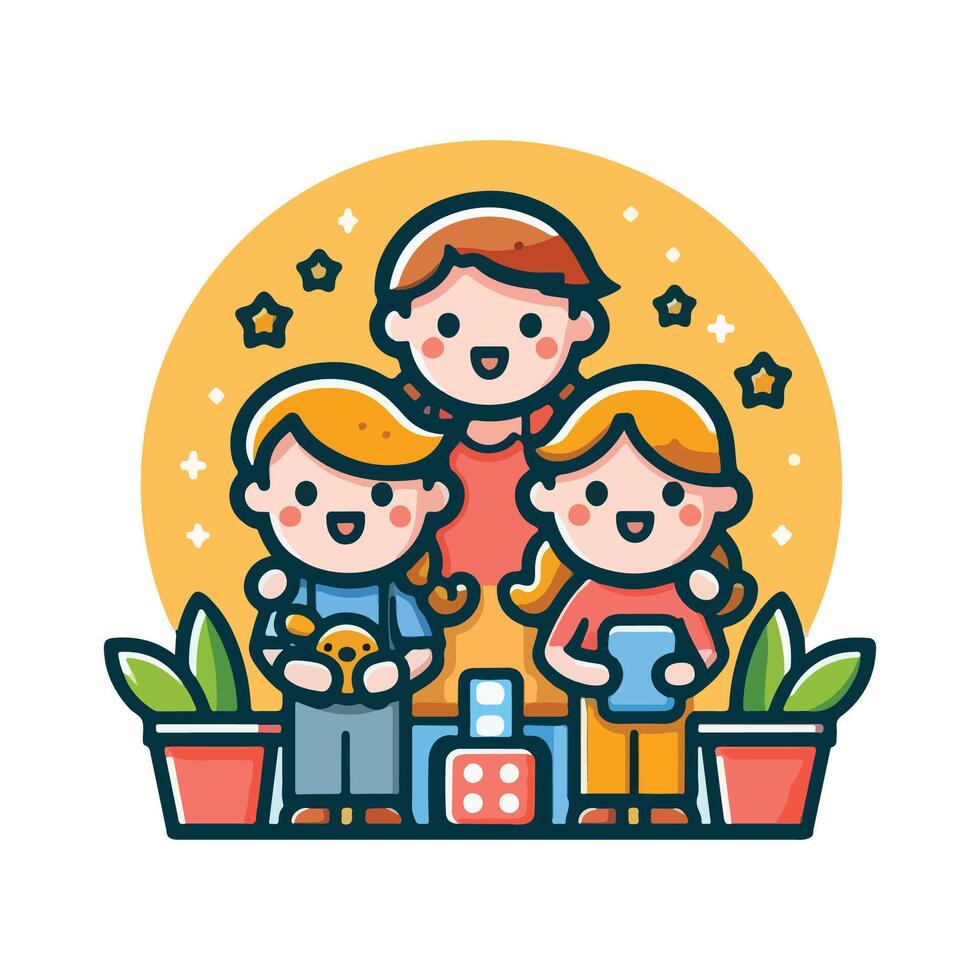 Illustration of a mother and her son and daughter vector