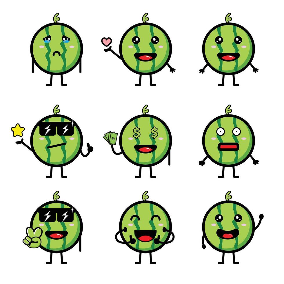 cute mascot design watermelon set vector