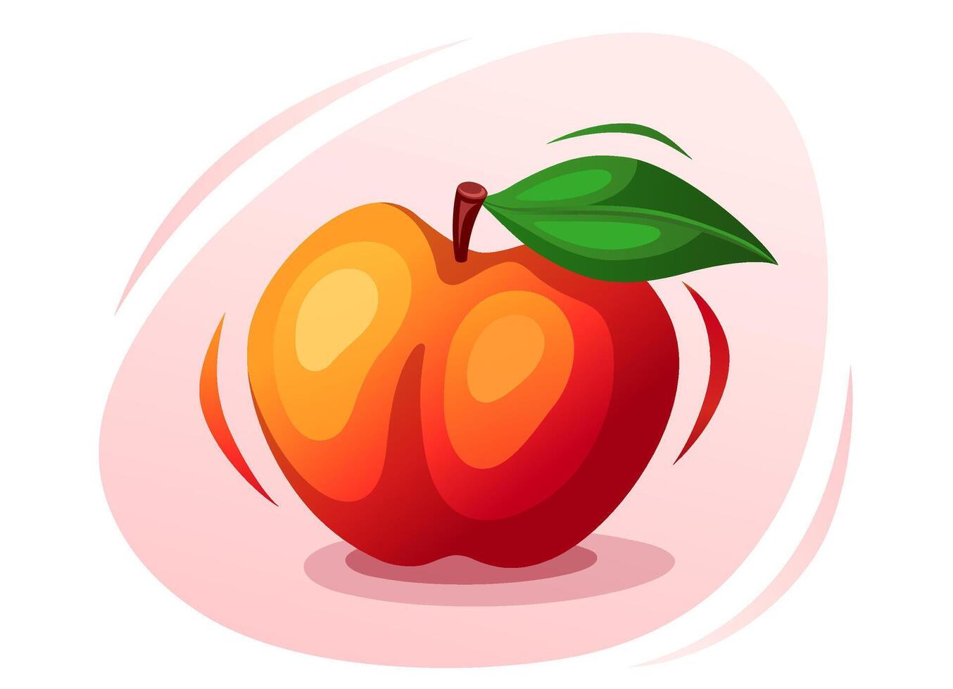 Isolated Peach with leave on white background. Juicy nectarine fruit. vector