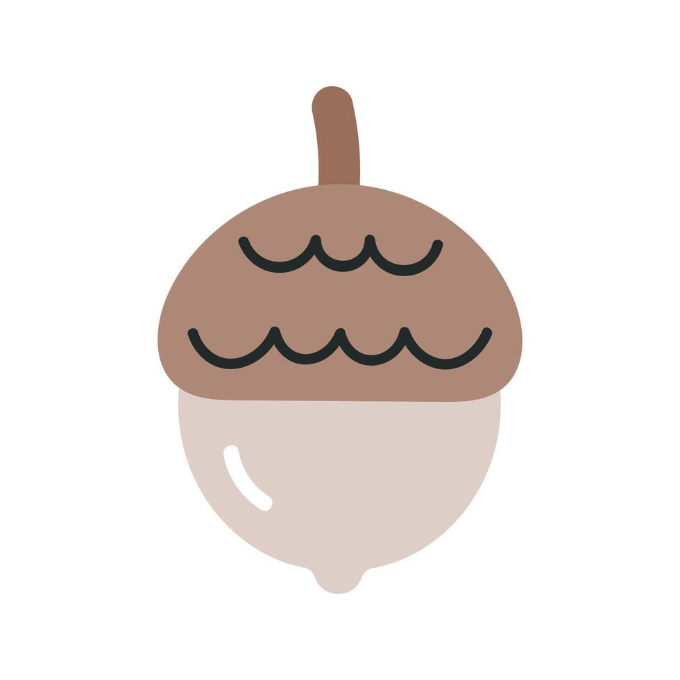 Acorn. Flat cartoon illustration isolated on white background. For card, posters, stickers, banners, printing on the pack, printing on clothes, fabric, wallpaper. vector