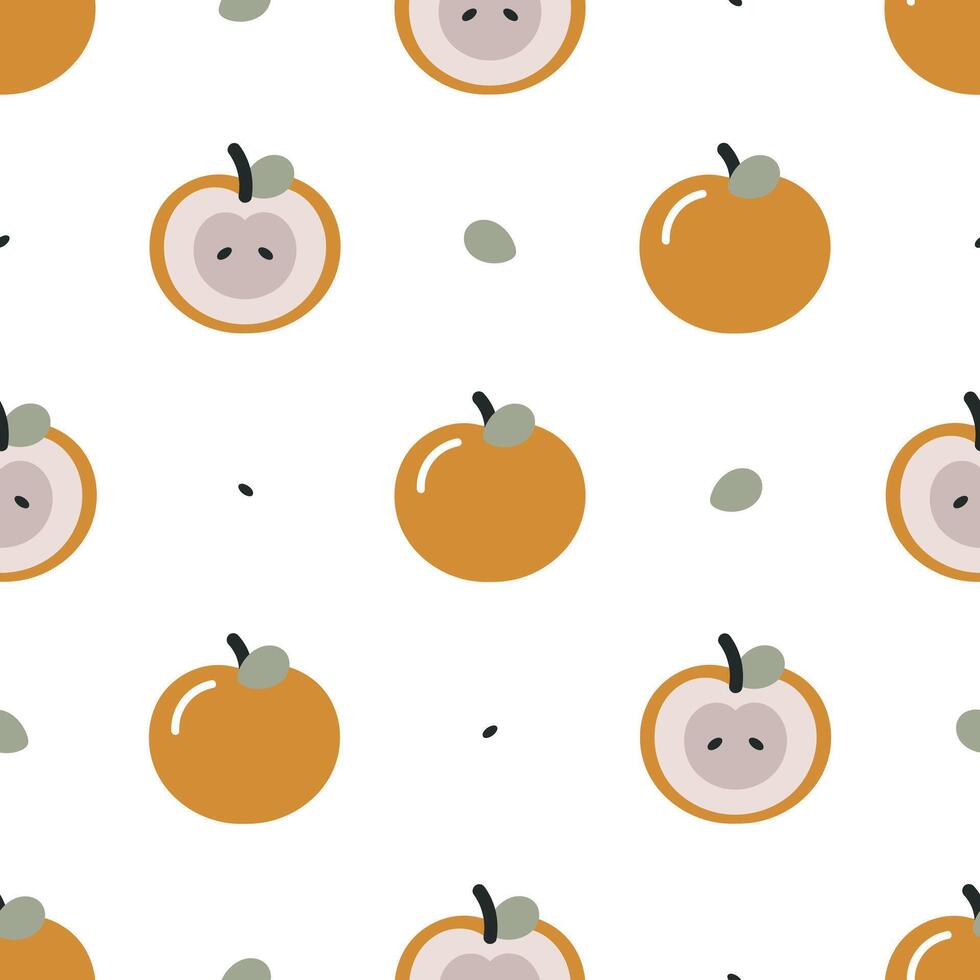 Seamless pattern with apple and apple halves. For fabric, wrapping, cards, textile, wallpaper, apparel. Isolated cartoon illustration in flat style on white background. vector