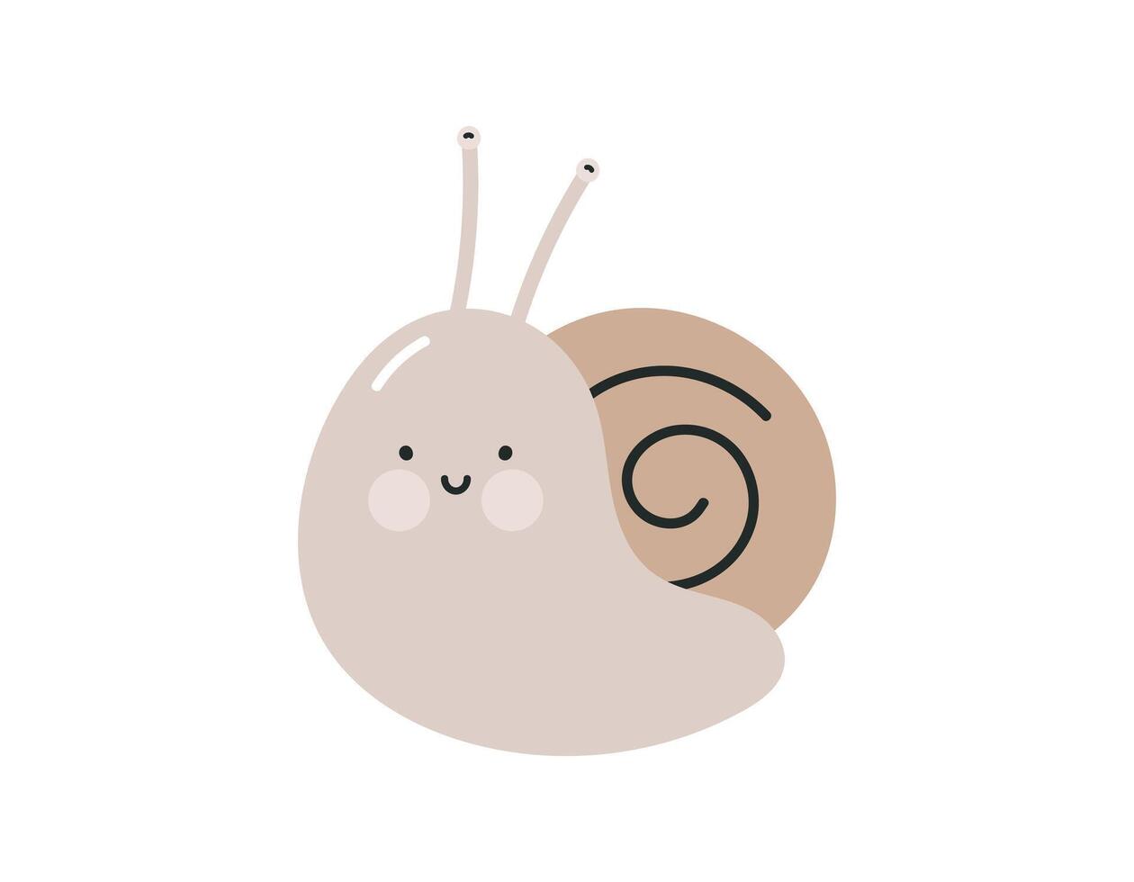 Cute snail. Flat cartoon illustration isolated on white background. For card, posters, banners, printing on the pack, printing on clothes, fabric, wallpaper, textile or dishes. vector