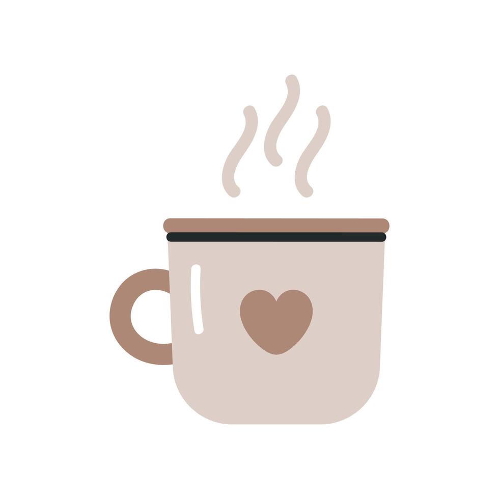 Cup with a hot drink. Flat cartoon illustration isolated on white background. Domestic kitchenware utensil. vector