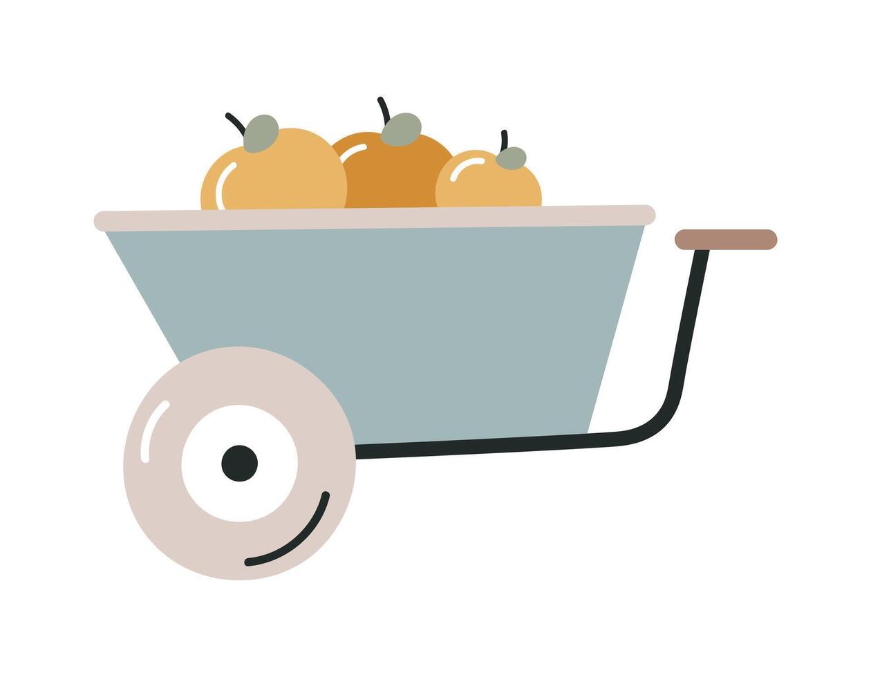 Garden cart with apples. Garden tool. Flat cartoon illustration isolated on white background. vector
