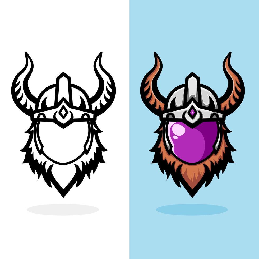 illustration of a logo design with an image of a viking helmet mixed with a glass mask, a combination of traditional and modern vector