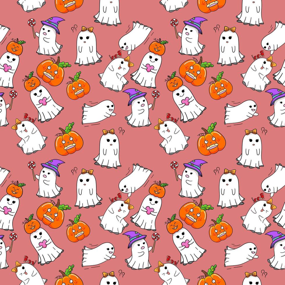 Cute Cartoon ghost with Halloween seamless pattern background vector