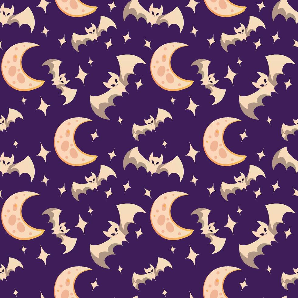 Halloween pattern with moon and bats. Scary holiday horror sketch art. Magic halloween pattern print. vector