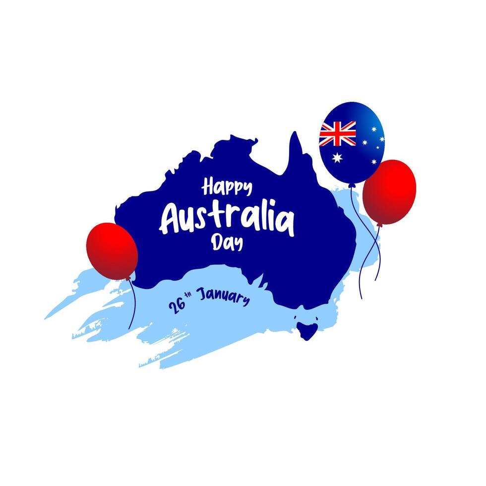 Happy Australia day. Map of Australia with flags and balloons. illustration vector