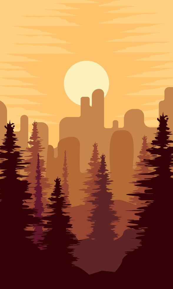 silhouette of mountains or cliff on autumn, poster portrait illustration design vector