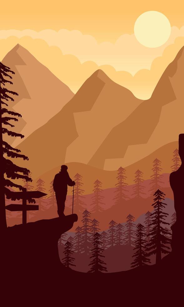 climber on peak of mountains , poster illustration design vector