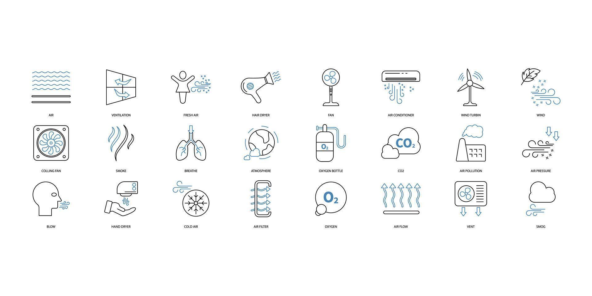 Air icons set. Set of editable stroke icons.Set of Air vector