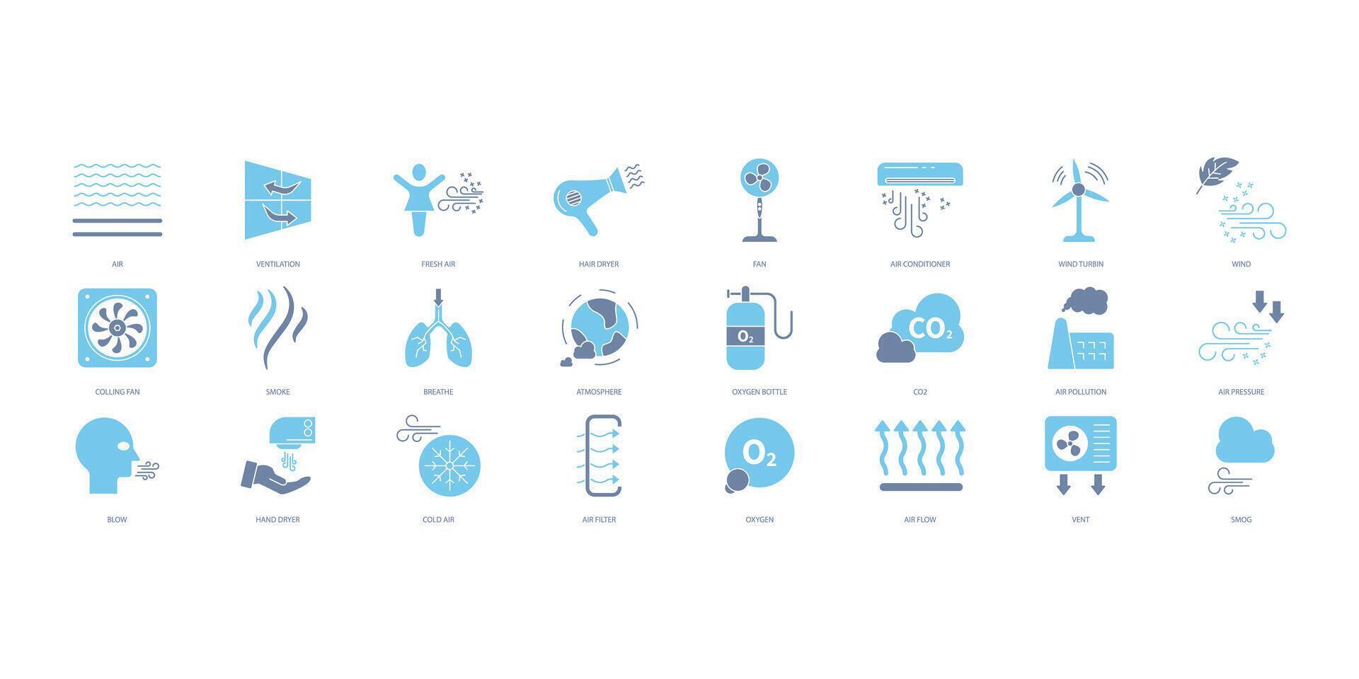 Air icons set. Set of editable stroke icons.Set of Air vector
