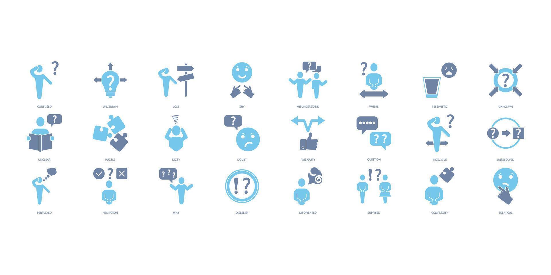 Confusion icons set. Set of editable stroke icons.Set of Confusion vector