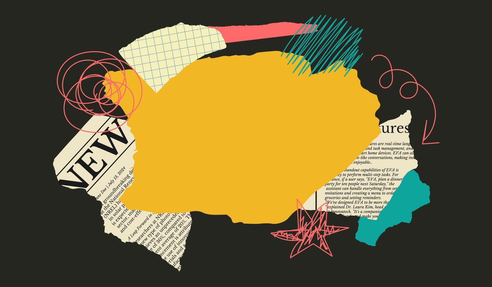 Blank collage background with torn piece paper. Scrap notebook sheet. Illustration of Notepad pages isolated black background vector