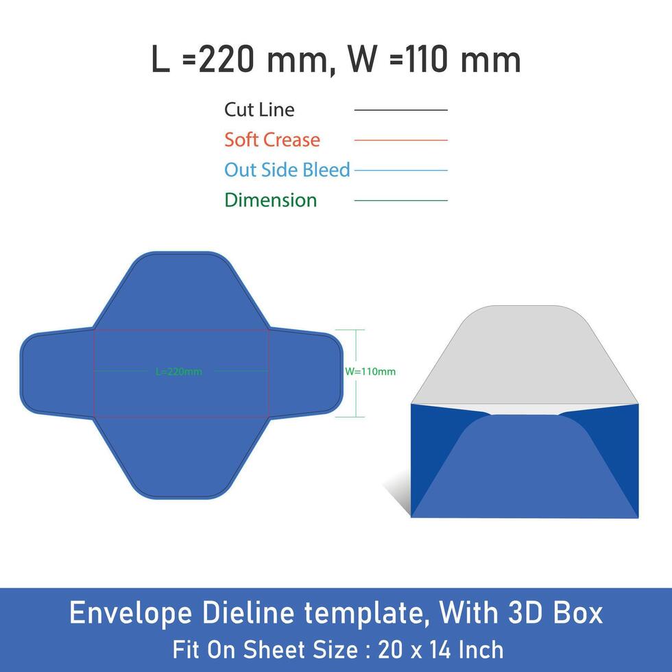 Envelope Dieline template, With 3D Box vector