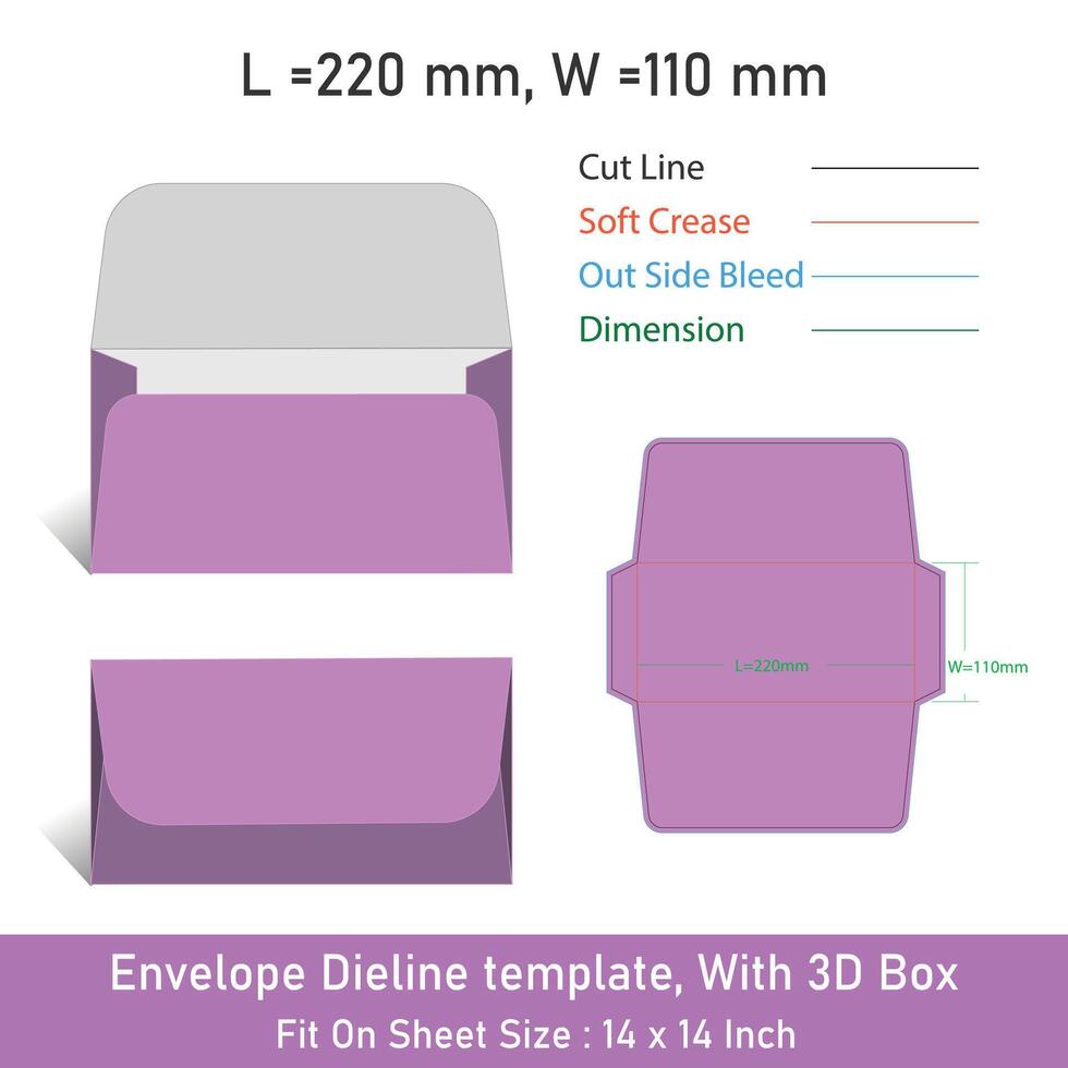 Envelope Dieline template, With 3D Box vector