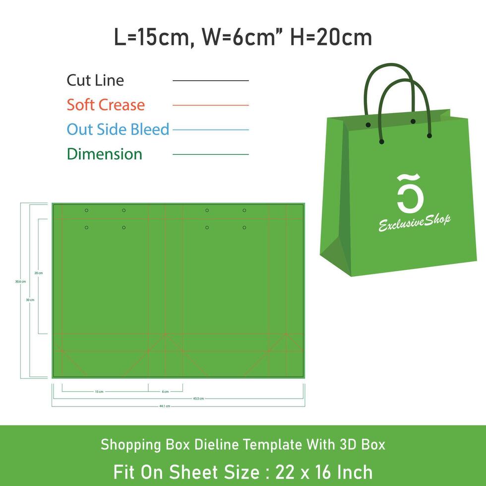 Shopping Box Dieline Template and 3d Box vector