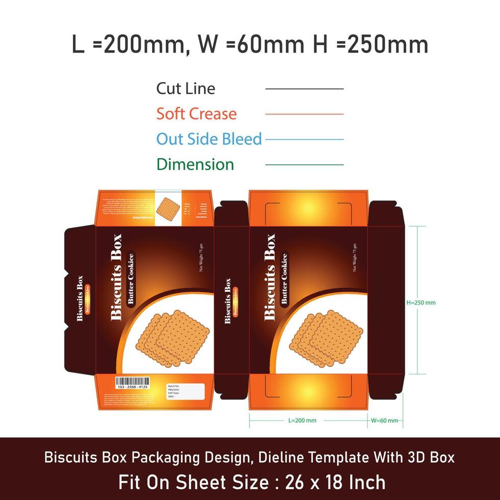 Biscuits Box Packaging Design, Dieline Template vector