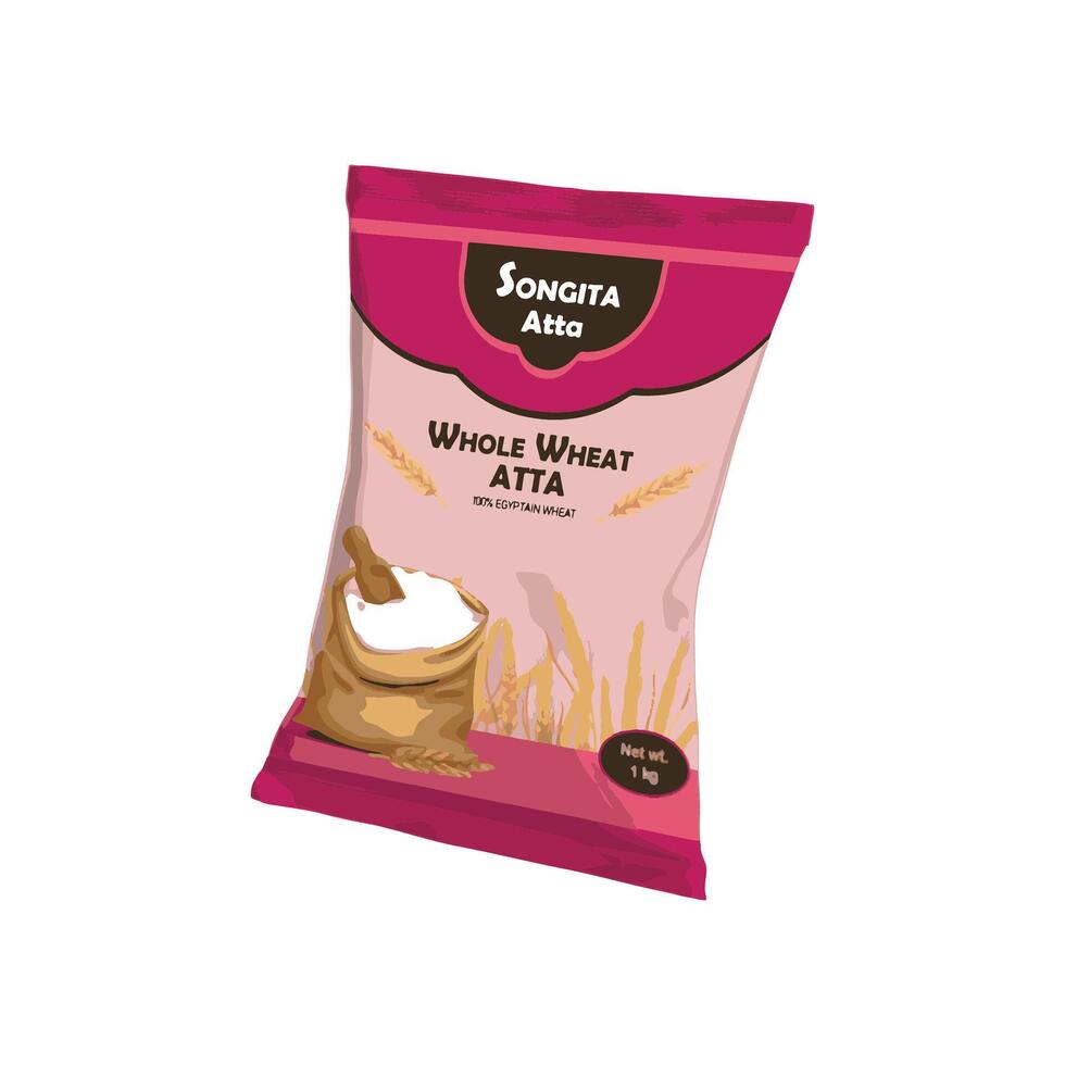 Wheat Atta Packet, 3D Box vector