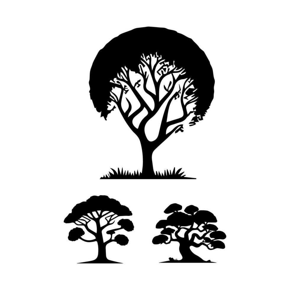 silhouette tree line drawing, elements symbol for architecture and landscape design vector